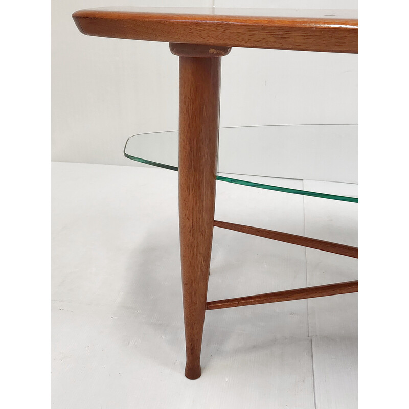 Scandinavian vintage teak and glass coffee table, 1960