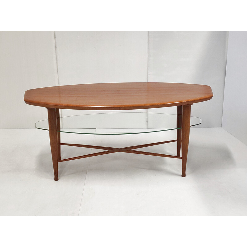 Scandinavian vintage teak and glass coffee table, 1960