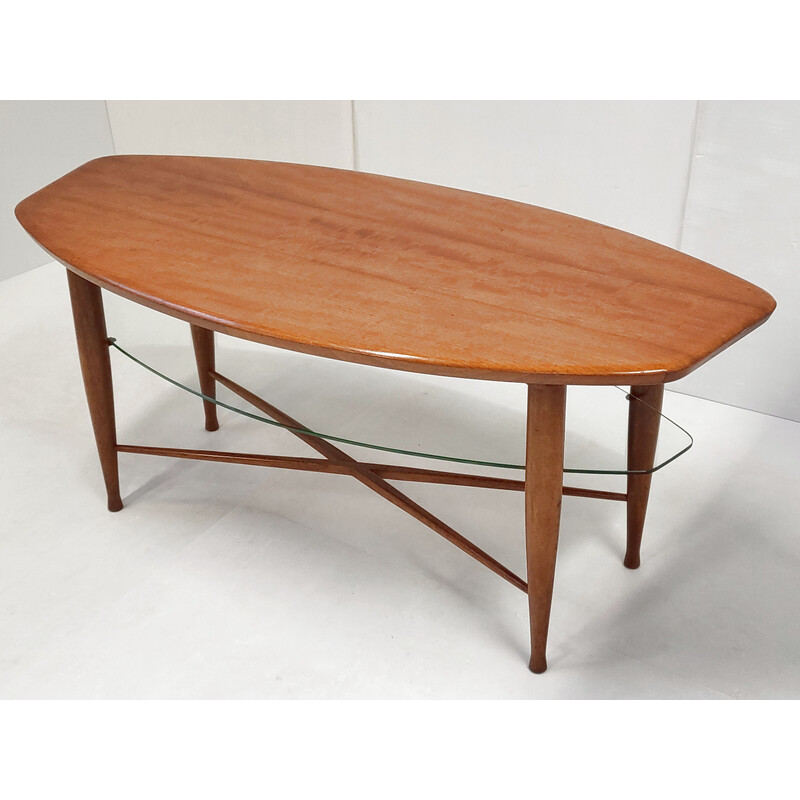 Scandinavian vintage teak and glass coffee table, 1960