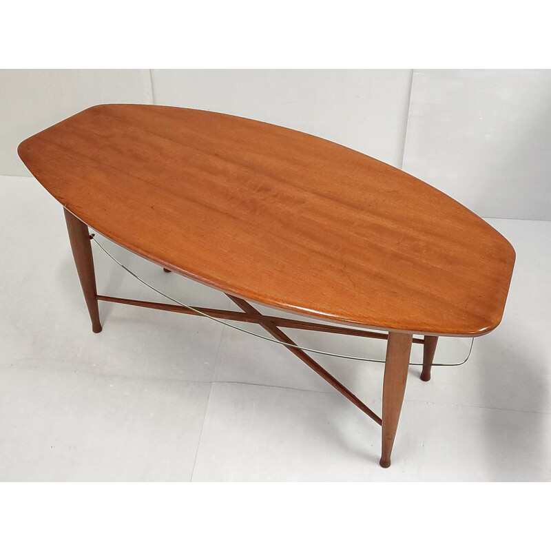 Scandinavian vintage teak and glass coffee table, 1960