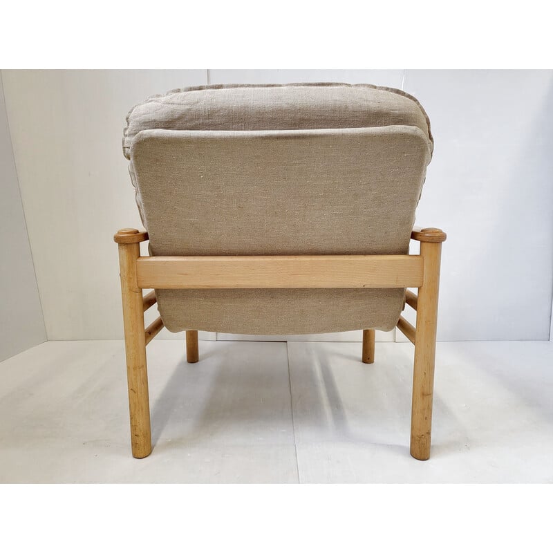 Scandinavian vintage armchair in leather and beechwood, 1960