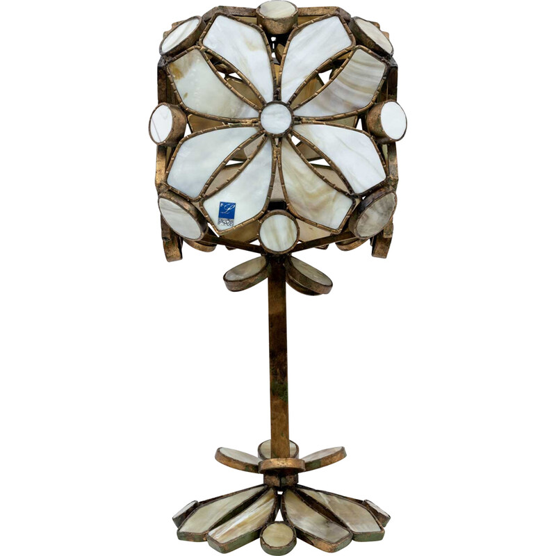 Vintage table lamp in molten glass and wrought iron by Longobard, Italy 1970