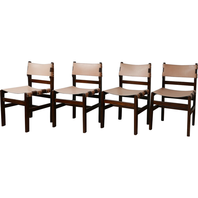 Ensemble de 4 chaises français vintage en cuir par Maison Regain, 1970