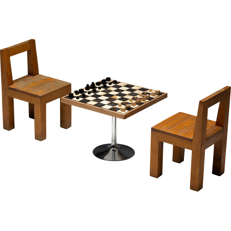 Tavolo da gioco vintage con set di scacchi Bauhaus di Josef Hartwig, Germania 1924