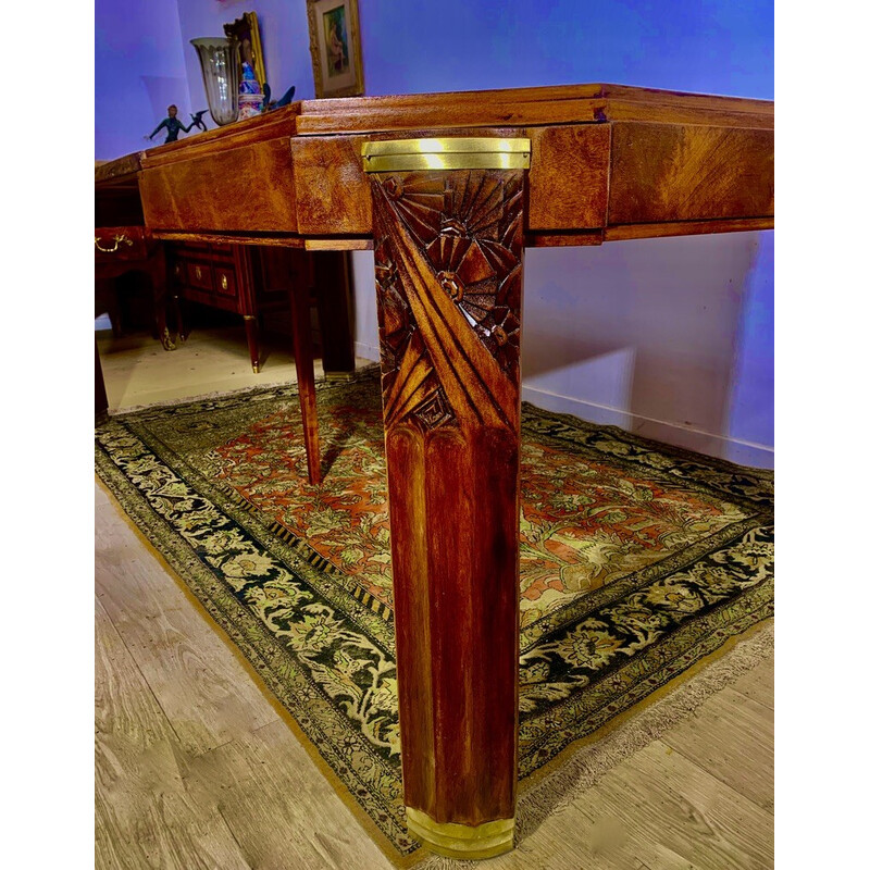 Vintage Art Deco walnoten tafel met verlengstukken, 1920