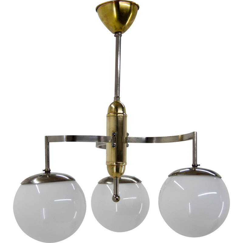 Art Deco vintage brass and nickel chandelier, 1930s