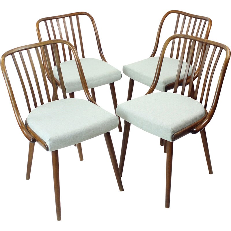 Set of 4 vintage dining chairs in bent dark oakwood by Jitona, Czechoslovakia 1960s