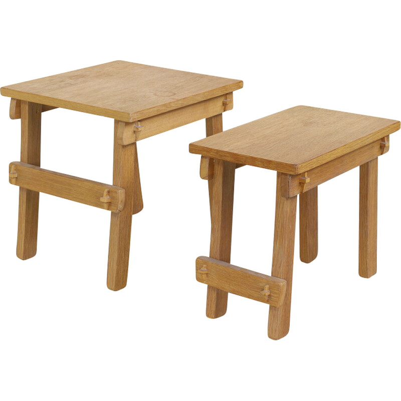 Par de mesas laterais de madeira de carvalho natural vintage