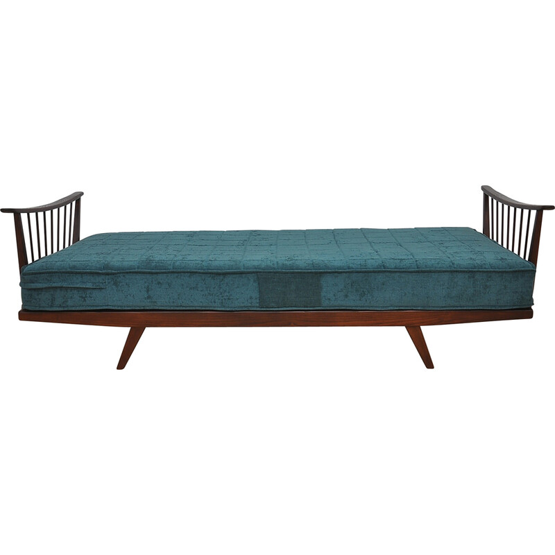 Vintage oakwood daybed with green upholstery, 1950s