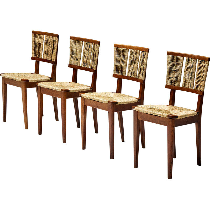 Vintage 'A2-1' dining chairs in oakwood and wicker by Mart Stam, 1947