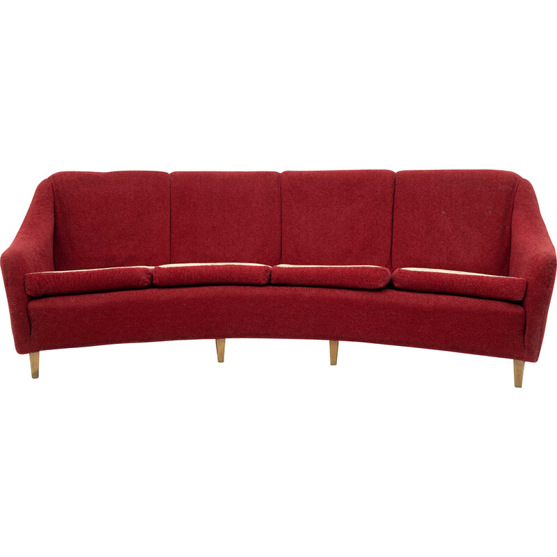 Mid-century Italian velvet four seater curved sofa, 1950s