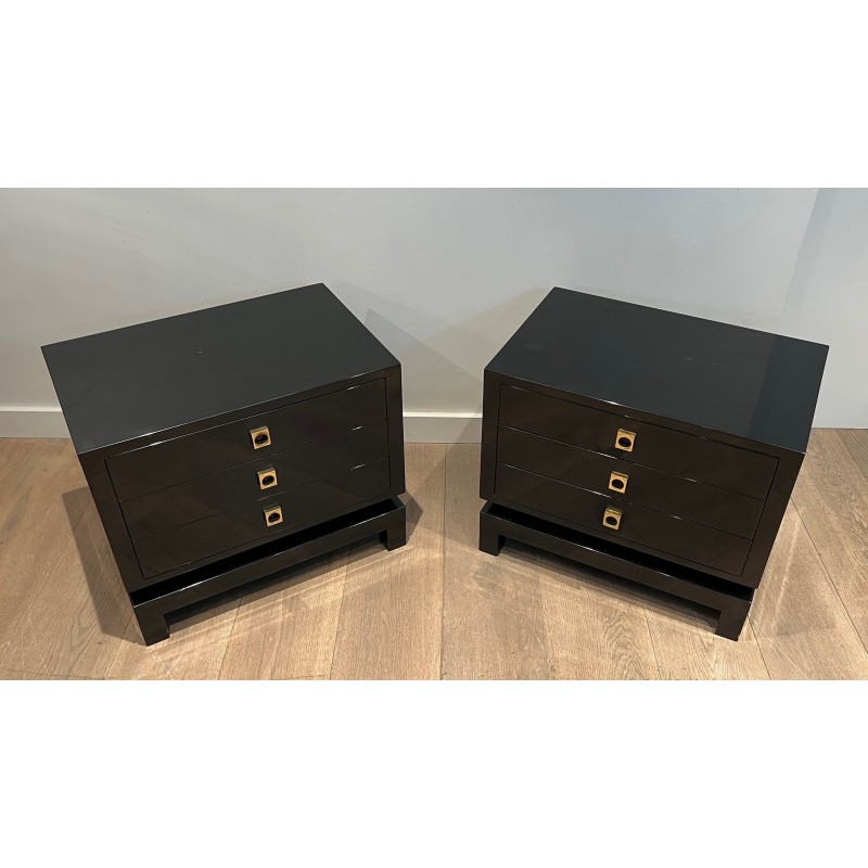 Pair of vintage black lacquered sofa ends by Guy Lefèvre for Maison Jansen, 1970