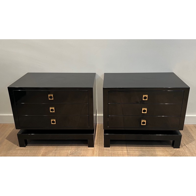 Pair of vintage black lacquered sofa ends by Guy Lefèvre for Maison Jansen, 1970
