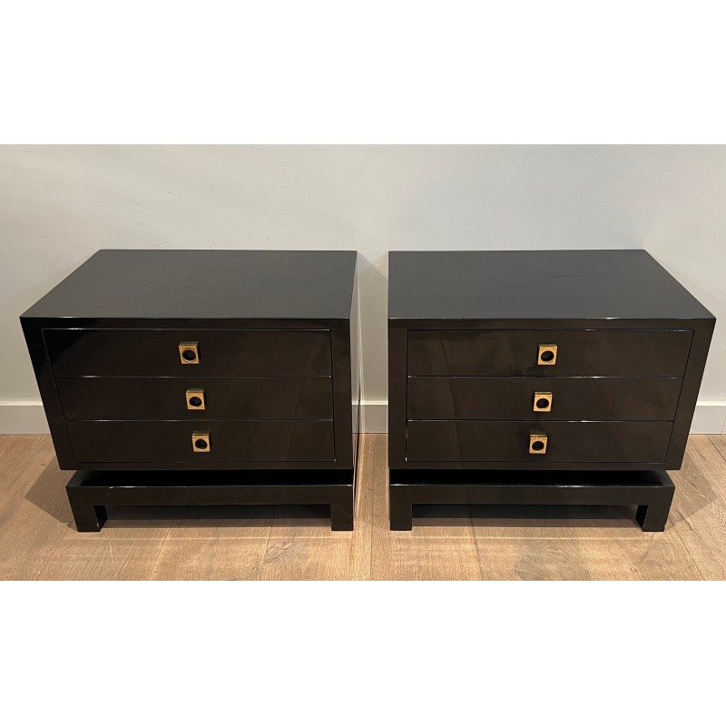 Pair of vintage black lacquered sofa ends by Guy Lefèvre for Maison Jansen, 1970