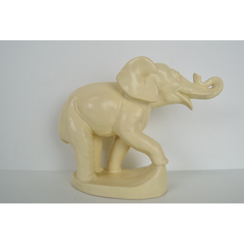 Art deco escultura de cerâmica vintage elefante, Checoslováquia 1930