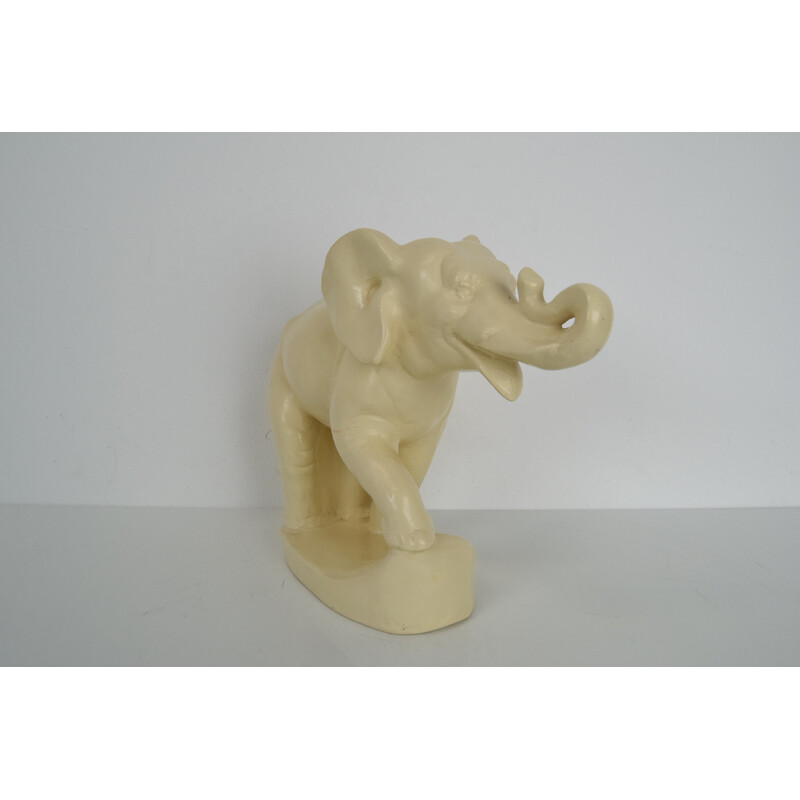 Art deco vintage ceramic sculpture elephant, Czechoslovakia 1930s