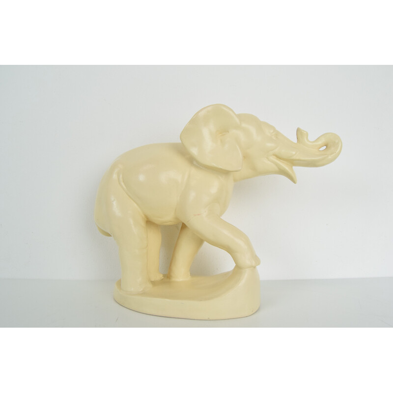 Art deco vintage ceramic sculpture elephant, Czechoslovakia 1930s