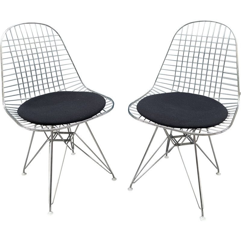 Paar vintage verchroomde metalen stoelen van Charles Eames