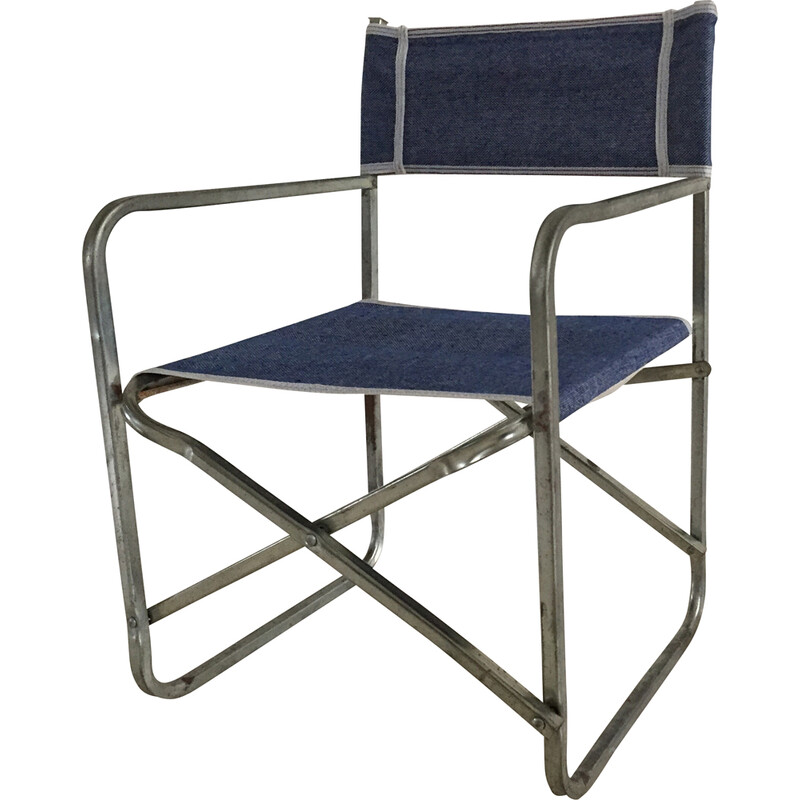 Cadeira de campismo dobrável em metal e tecido Vintage, 1960-1970
