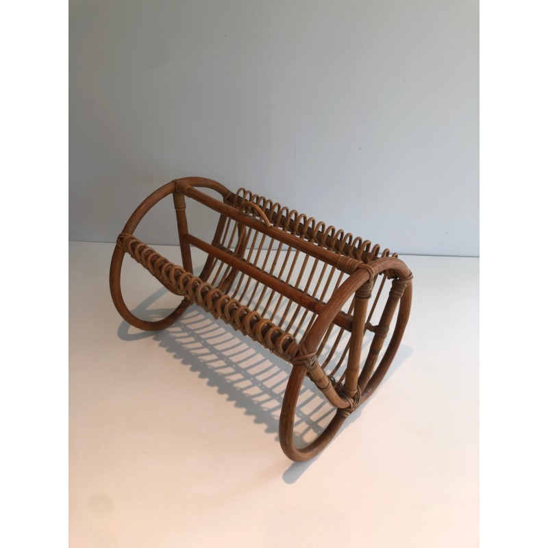 Vintage magazine rack in rattan, 1950