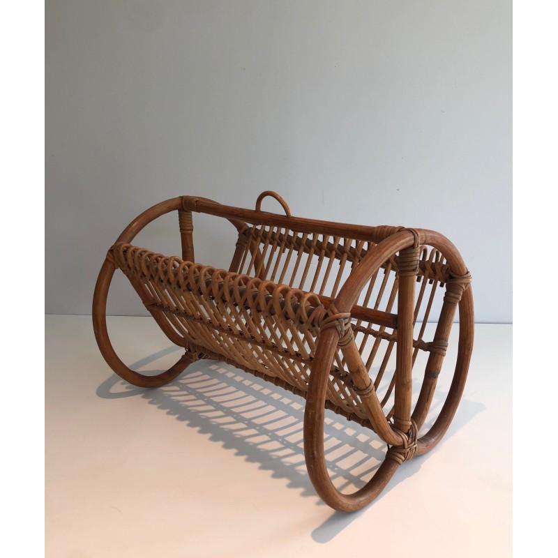 Vintage magazine rack in rattan, 1950