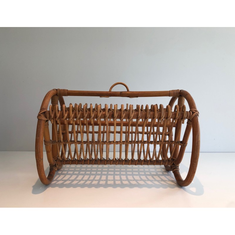 Vintage magazine rack in rattan, 1950