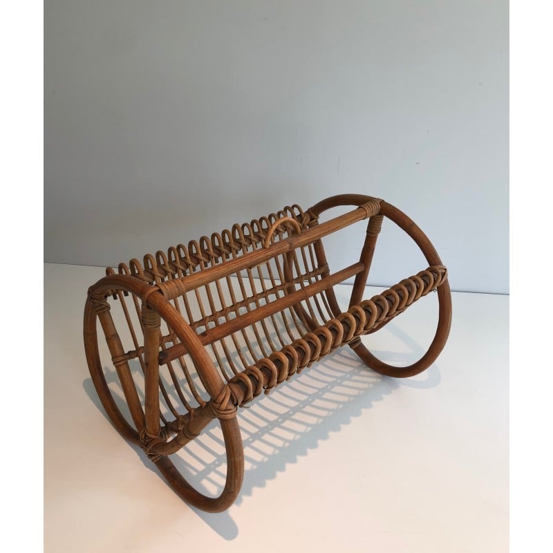 Vintage magazine rack in rattan, 1950