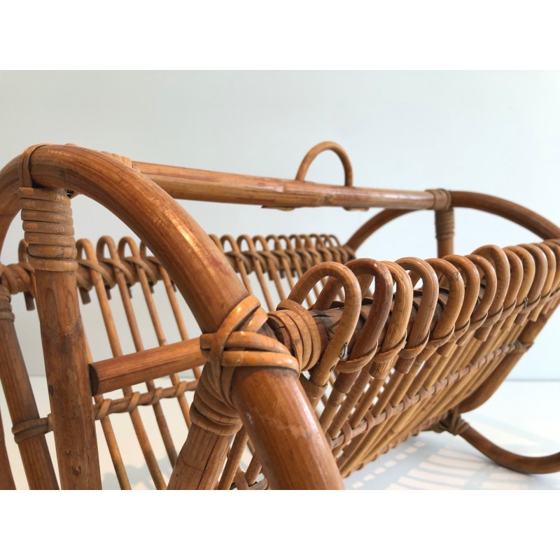 Vintage magazine rack in rattan, 1950