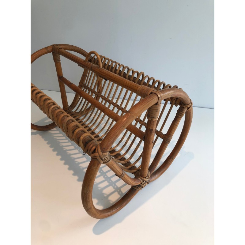 Vintage magazine rack in rattan, 1950