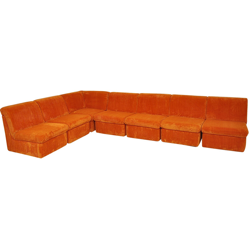 Mid-century orange corduroy modular sofa, 1970
