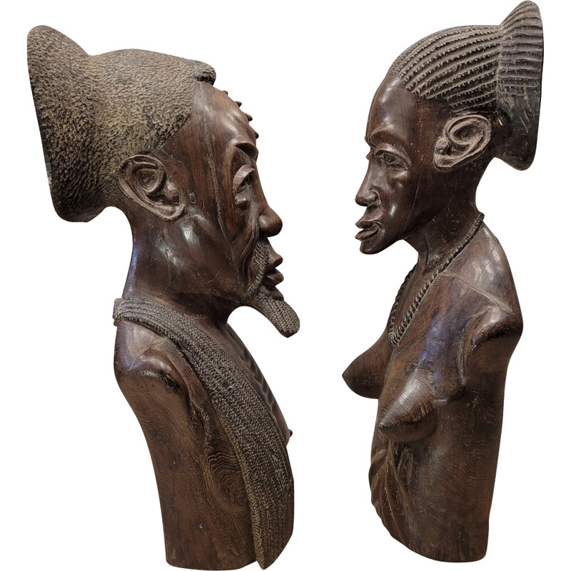 Vintage couple sculpture in wenge wood, Congo Region 1950s