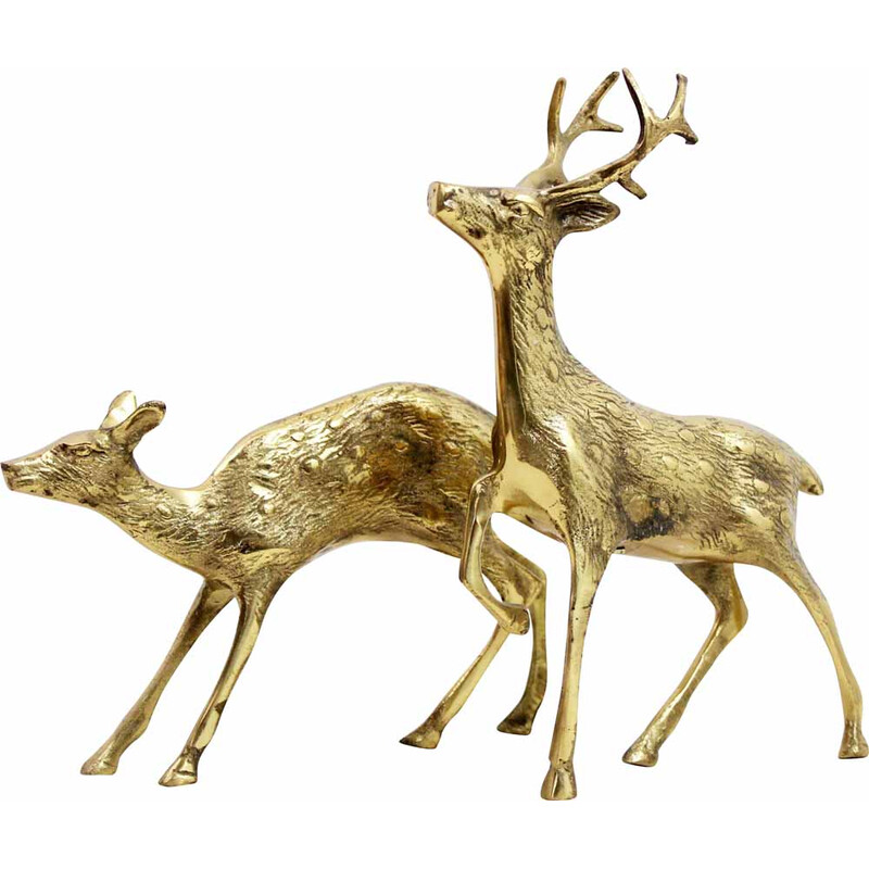 Pair of vintage brass deer, 1960-1970