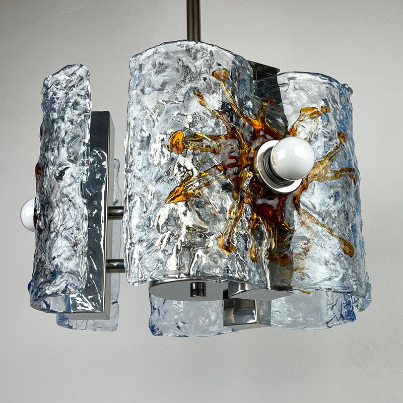 Mid-century ice Murano glass chandelier by Toni Zuccheri, Italy 1970s