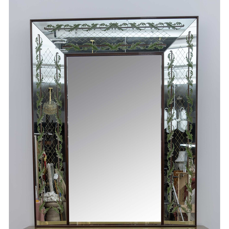 Italienischer Barschrank mit dekoriertem Spiegel von Luigi Brusotti aus der Mitte des Jahrhunderts, 1940er Jahre