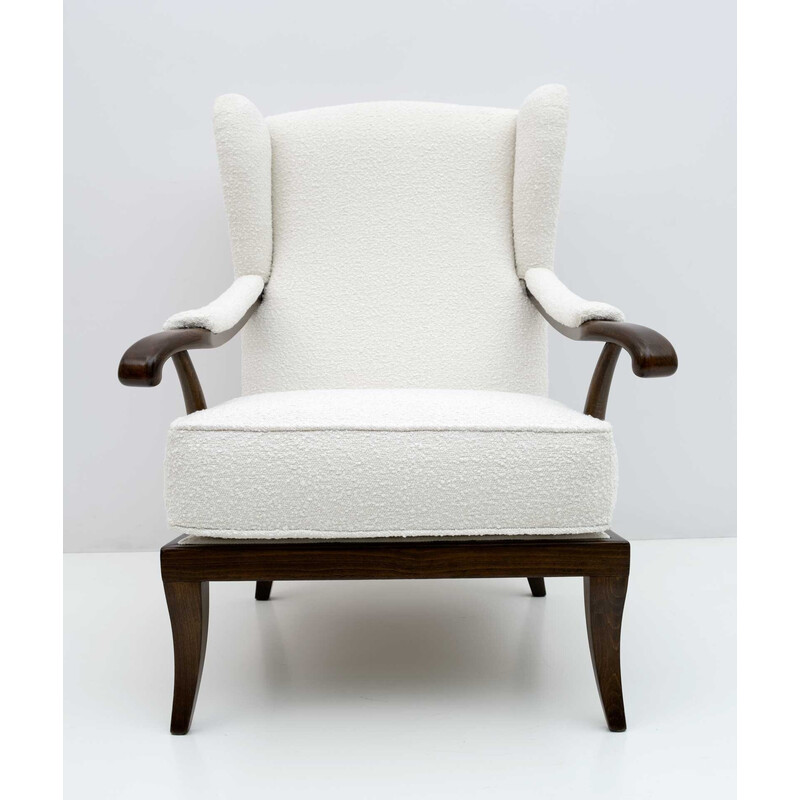 Mid-century Italian walnut and coating boucle armchair by Paolo Buffa, 1950s