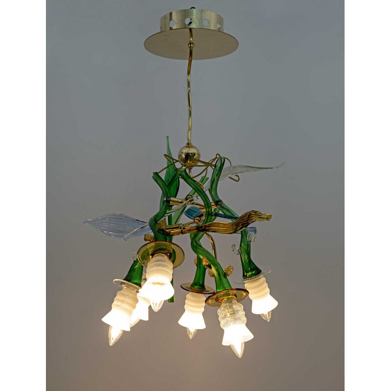Vintage Borek Sipek crystal curved and brass chandelier "Luigi I" by Driade, 1989