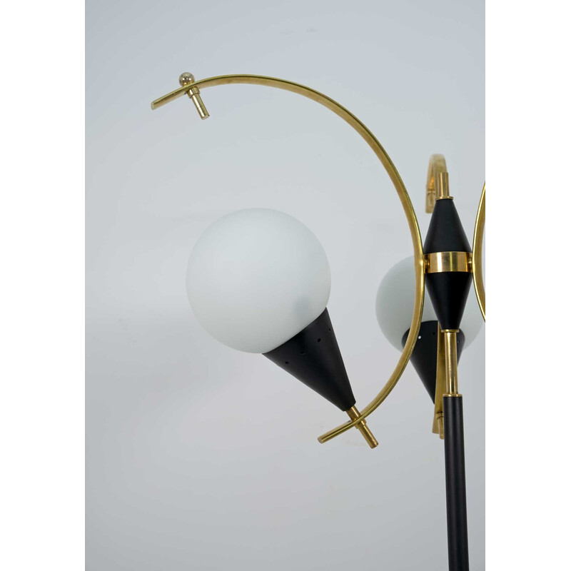 Stilnovo vintage Italian brass and opaline glass floor lamp, 1950s