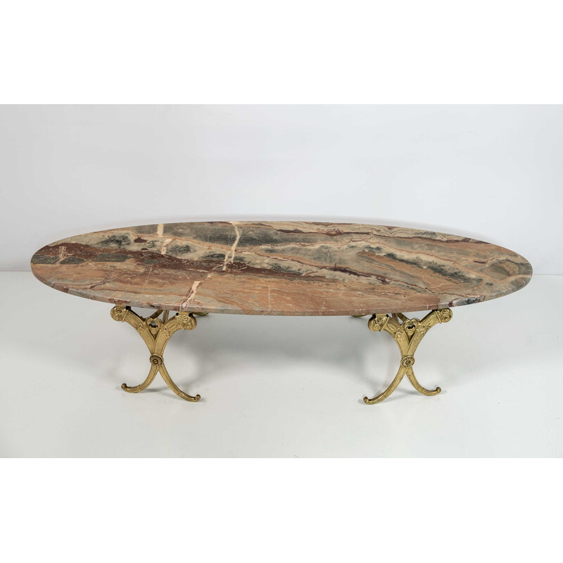 Vintage Italian brass and marble oval coffee table, 1950s