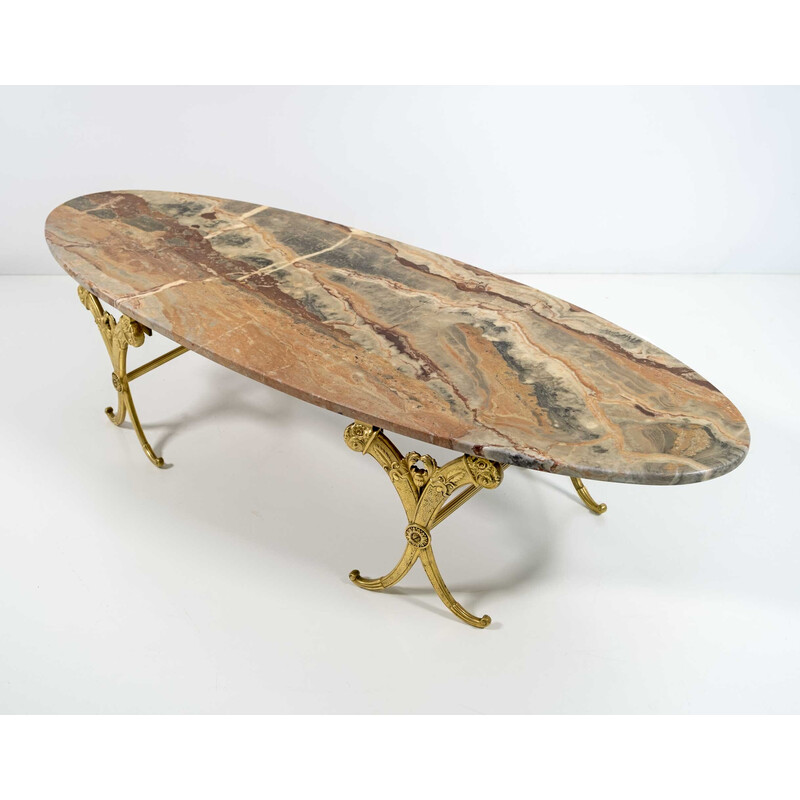 Vintage Italian brass and marble oval coffee table, 1950s