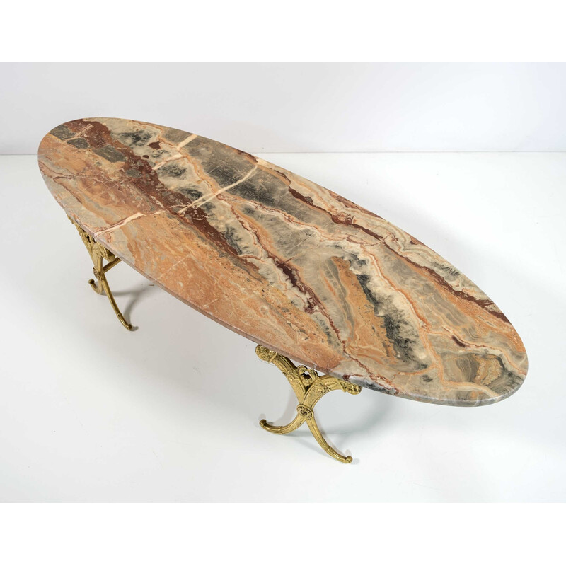 Vintage Italian brass and marble oval coffee table, 1950s