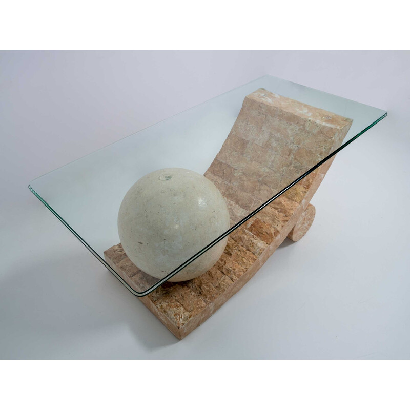 Vintage mactan stone and glass coffee table by Magnussen Ponte,1980s