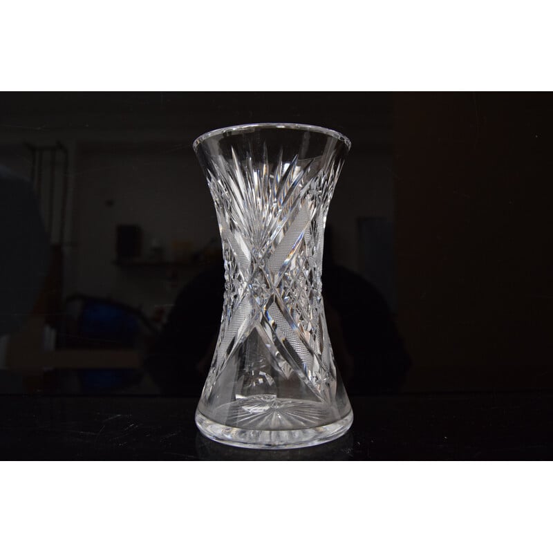 Vase vintage en verre de cristal taillé, 1960