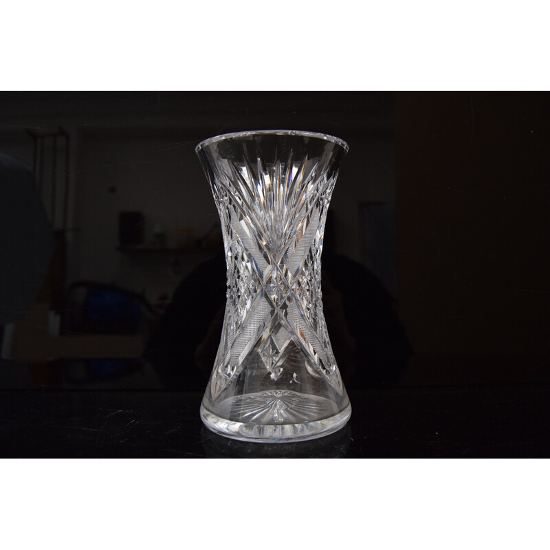 Vase vintage en verre de cristal taillé, 1960