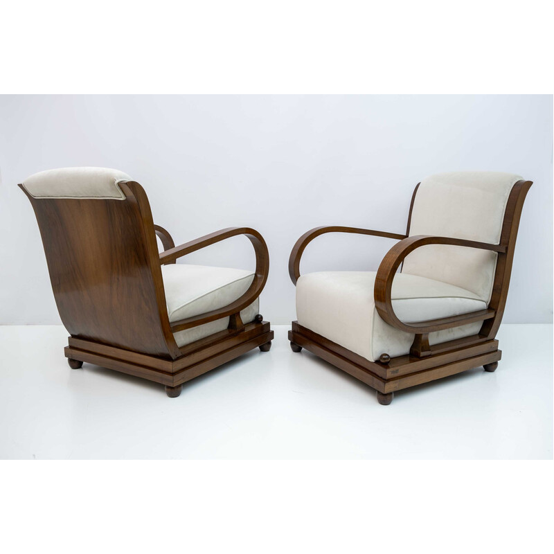 Art Dèco vintage Italian walnut and velvet living room set, 1920s