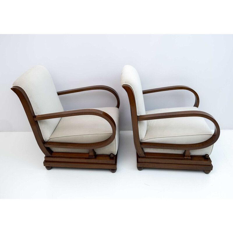 Art Dèco vintage Italian walnut and velvet living room set, 1920s