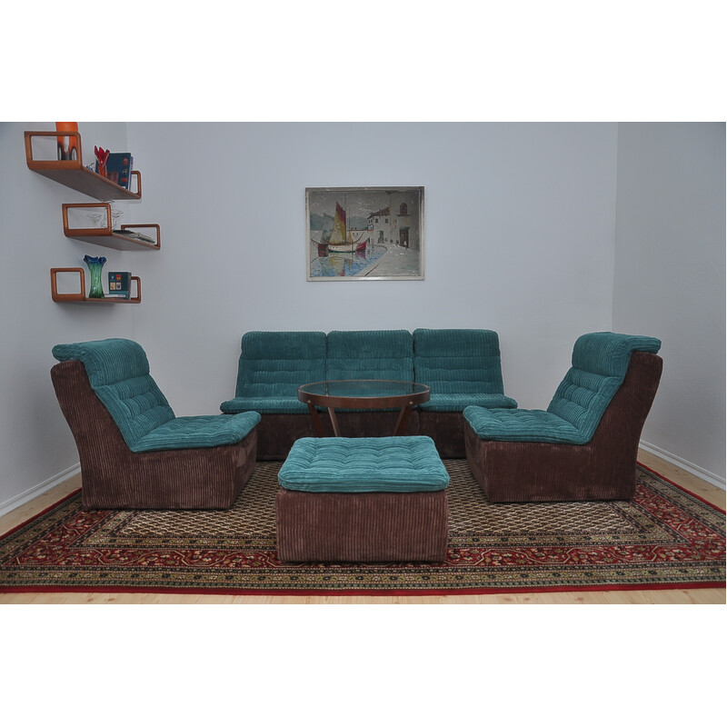 Ensemble de salon vintage en velours côtelé marron, 1970