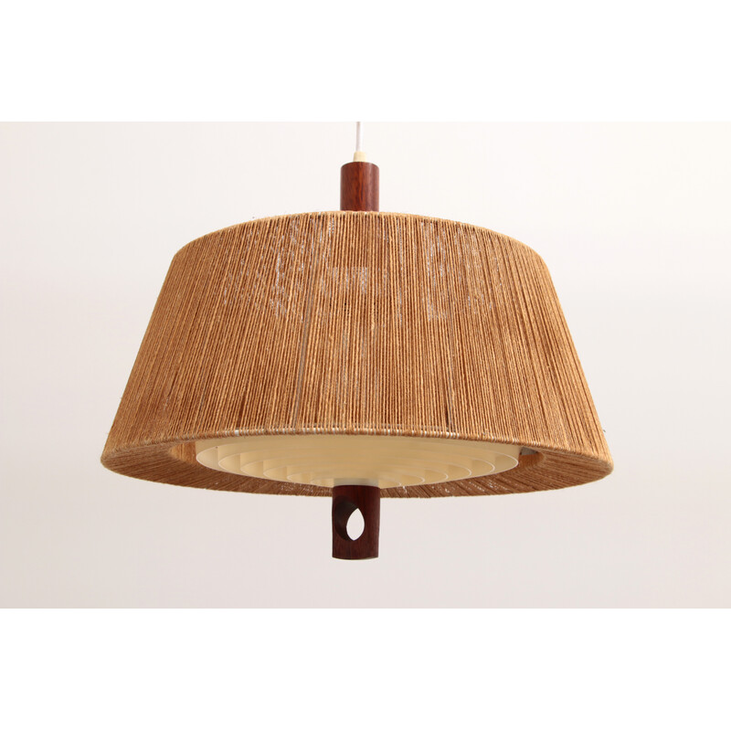 Vintage Temde pendant lamp with walnut and raffia, 1960s