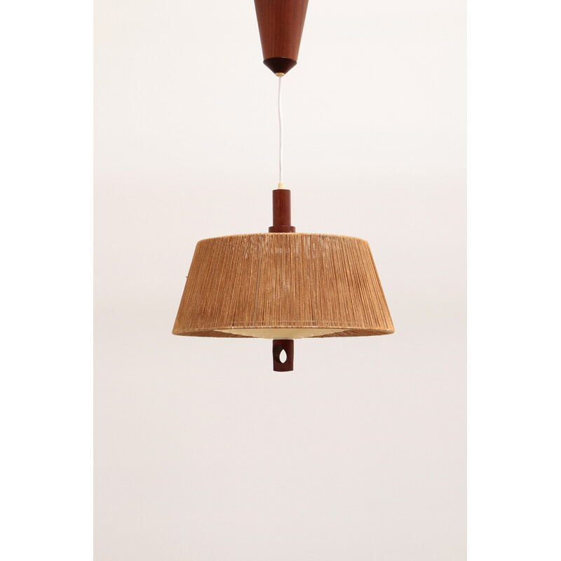 Vintage Temde hanglamp met walnoot en raffia, 1960