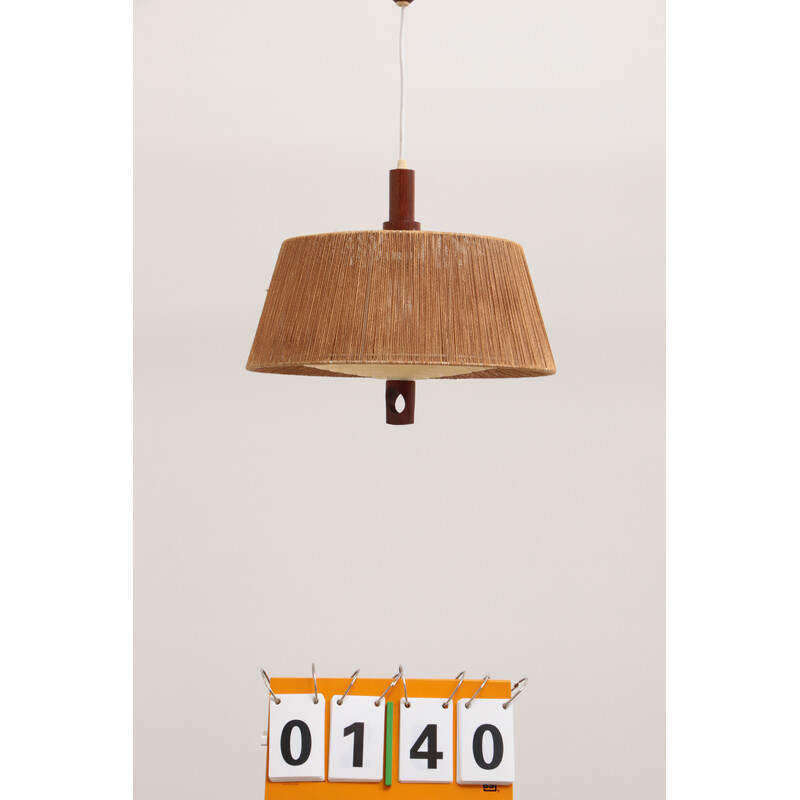 Vintage Temde pendant lamp with walnut and raffia, 1960s