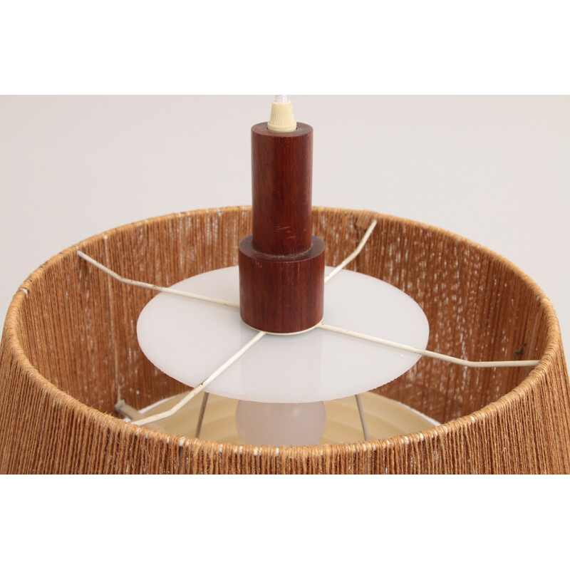 Vintage Temde pendant lamp with walnut and raffia, 1960s